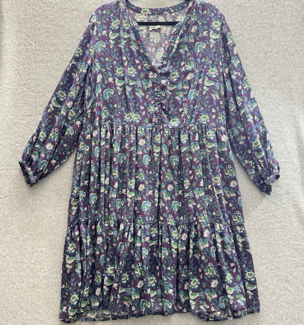 Destination 365 QVC Boho Floral Tiered Dress Sz 2X Purple Blue Cottagecore Modal